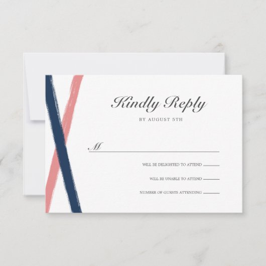 Modernes Pinselstriche Wedding RSVP | Navy Coral (Vorderseite)
