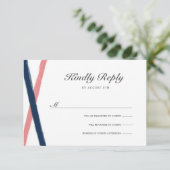 Modernes Pinselstriche Wedding RSVP | Navy Coral (Stehend Vorderseite)