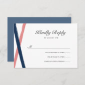 Modernes Pinselstriche Wedding RSVP | Navy Coral (Vorne/Hinten)