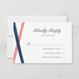 Modernes Pinselstriche Wedding RSVP Navy Coral