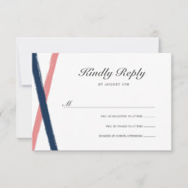 Modernes Pinselstriche Wedding RSVP | Navy Coral Karte