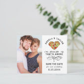 Modernes Pizza Liebe Black Script Foto Save the Da Postkarte (Stehend Vorderseite)
