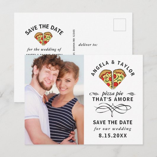 Modernes Pizza Liebe Black Script Foto Save the Da Postkarte (Vorne/Hinten)