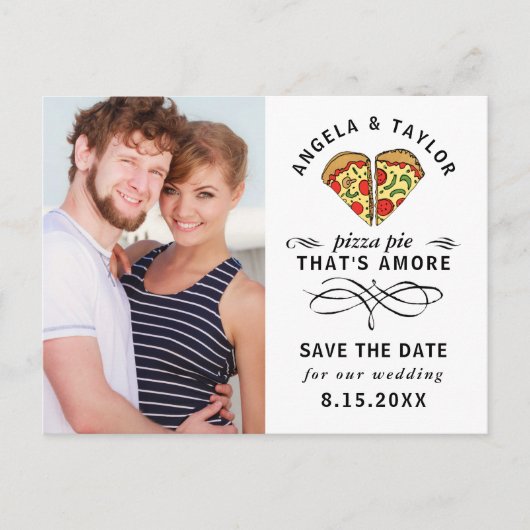 Modernes Pizza Liebe Black Script Foto Save the Da Postkarte (Vorderseite)