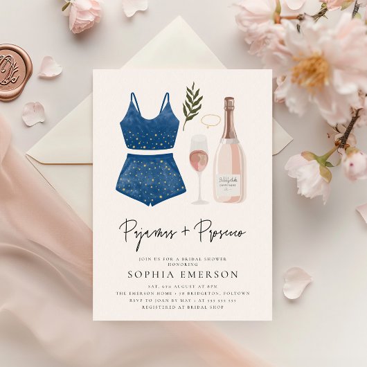 Modernes PJ- und Prosecco-Brautparty Einladung