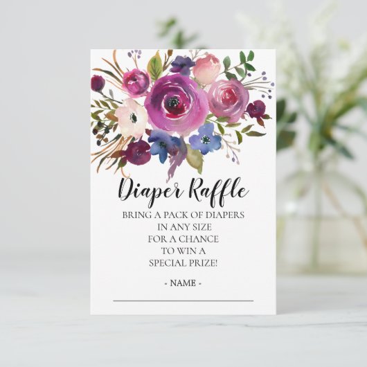 Modernes Plum Blue Baby Duschdusche Windeln Raffle Einladung (Stehend Vorderseite)