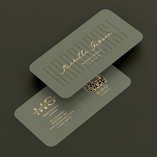 Modernes Podcast Radio Host Broadcast Sage Green Visitenkarte