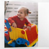 Modernes Poinsettia, Holly & Pine Foto Dreifach Gefaltete Karte (Innen Erste Seite)