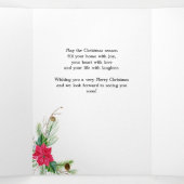 Modernes Poinsettia, Holly & Pine Foto Dreifach Gefaltete Karte (Innenseite Mitte)