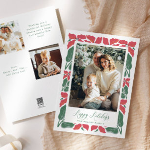 Modernes Poinsettia Script Happy Holidays Foto Feiertagskarte