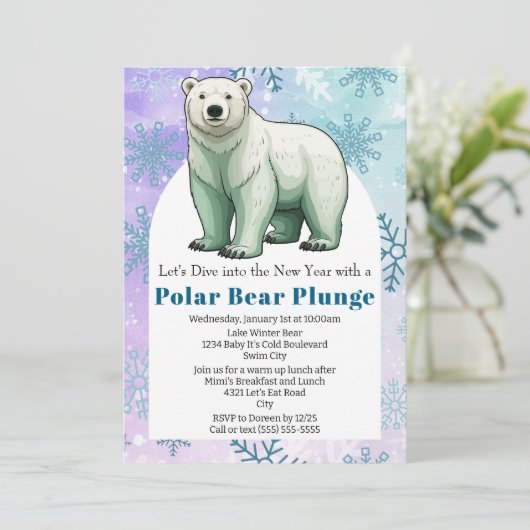 Modernes Polar Bear Plunge Neujahr Party Einladung (Stehend Vorderseite)