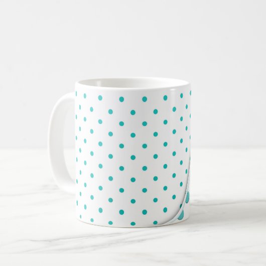 Modernes Polka Dot Design Türkis Weiß Kaffeetasse (Vorderseite Links)