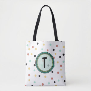 Modernes Polka-Dot Monogramm-Design Tasche