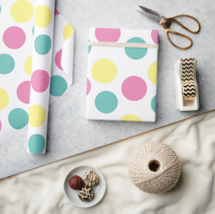 Modernes Polka Dot Pink Yellow Aqua Party Geschenkpapier