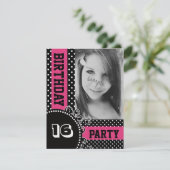 Modernes Polka Dots Pink Girl Party mit Foto Einladung (Stehend Vorderseite)