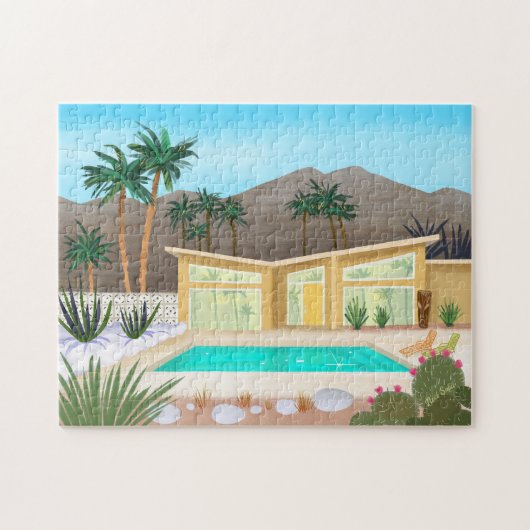 Modernes Pool House aus dem Mittelalter Puzzle (Horizontal)