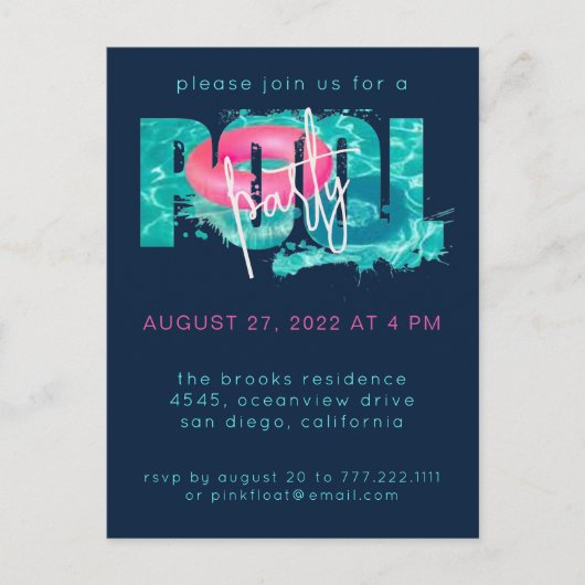 Modernes Pool Party Einladung Postkarte (Vorderseite)