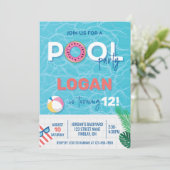 Modernes Pool Party Geburtstag Einladung (Stehend Vorderseite)