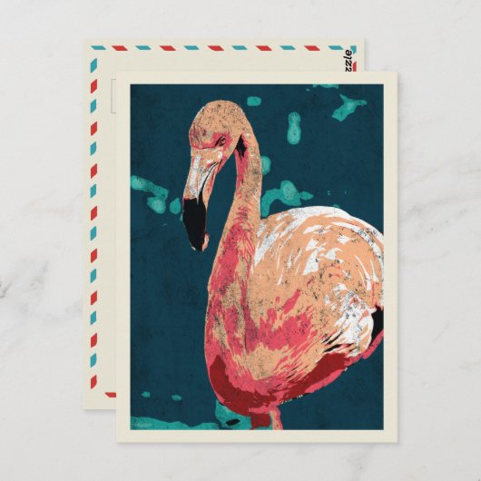 Modernes Portrait einer rosa Flamingo-Illustration Postkarte (Vorne/Hinten)