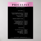 Modernes Poster der einfachen rosa Salon-Preislist (Vorne)