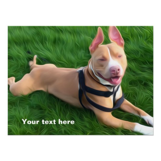 Modernes Poster mit Pit Bull Hund auf grünem Gras (Vorderseite)