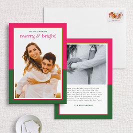 Modernes Preppy Pink & Green Merry & Bright Foto Feiertagskarte