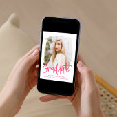 Modernes Preppy-Pink-Script-Foto-Abschluss Ankündigung