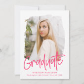 Modernes Preppy-Pink-Script-Foto-Abschluss Ankündigung (Vorderseite)
