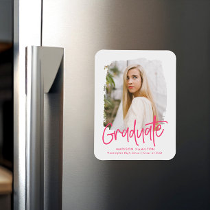 Modernes Preppy-Pink-Script-Foto-Abschluss Magnet