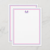Modernes Preppy-Pink und Navy Blue Monogram Mitteilungskarte (Vorne/Hinten)