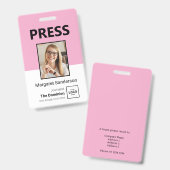 Modernes Press ID-Abzeichen mit Foto und QR-Code Ausweis (Vorder- & Rückseite)