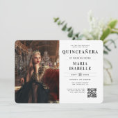 Modernes Prinzessin-Foto QR-Code Quinceñera Einladung (Stehend Vorderseite)