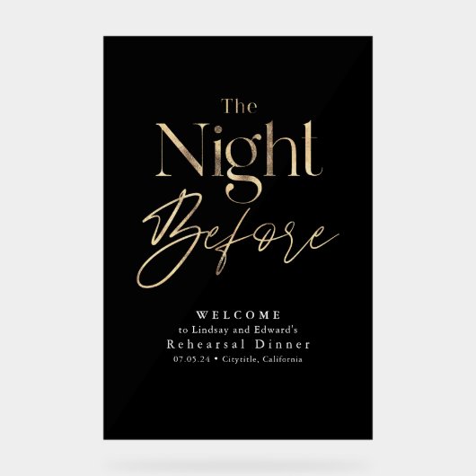 Modernes Probe Dinner Black Willkommen Acrylschild (Vorderseite)
