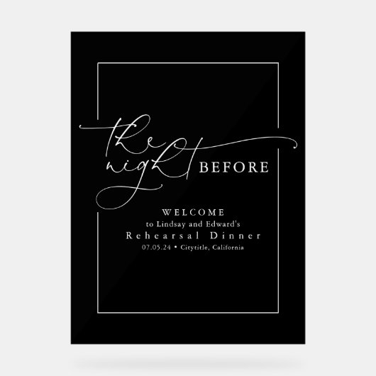 Modernes Probe Dinner Black Willkommen Acrylschild (Vorderseite)