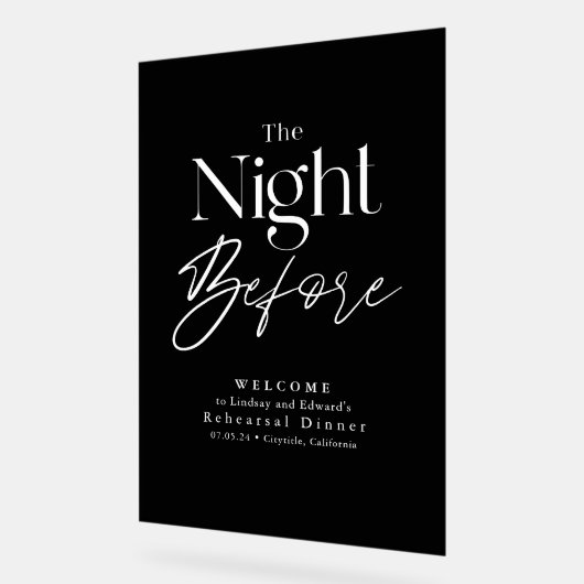 Modernes Probe Dinner Black Willkommen Acrylschild (Winkel)