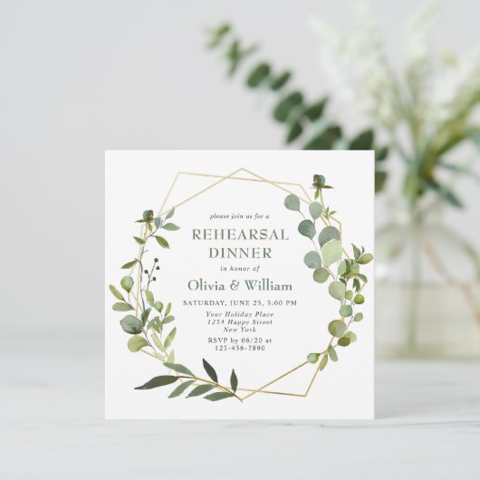 Modernes PROBE Eukalyptus Geometric Frame Einladung (Stehend Vorderseite)