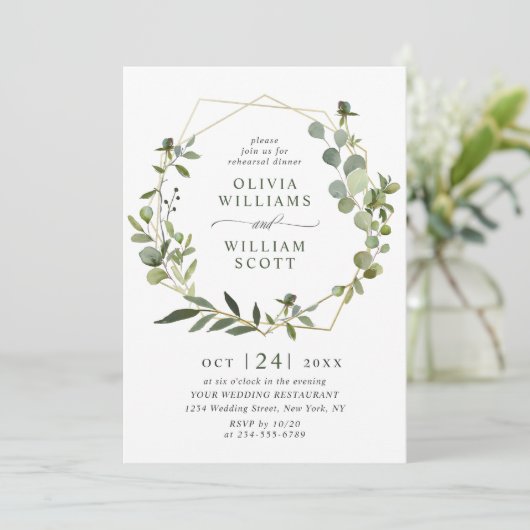 Modernes PROBE Eukalyptus Geometric Frame Einladung (Stehend Vorderseite)