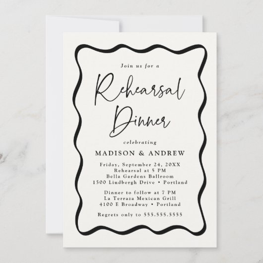 Modernes Probe mit Creme und schwarzem Rahmen Einladung (Vorderseite)