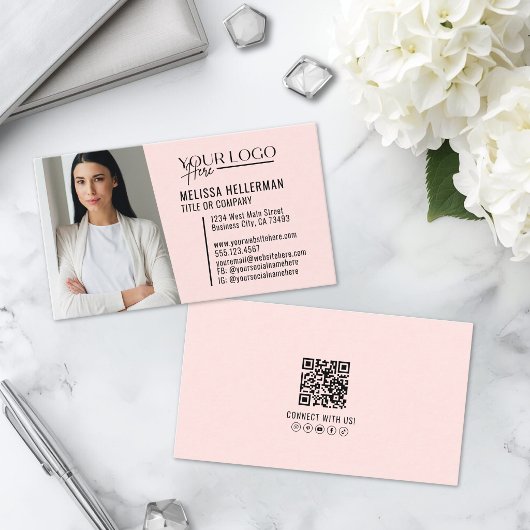 Modernes professionelles rosa QR-Code-Foto-Logo Visitenkarte