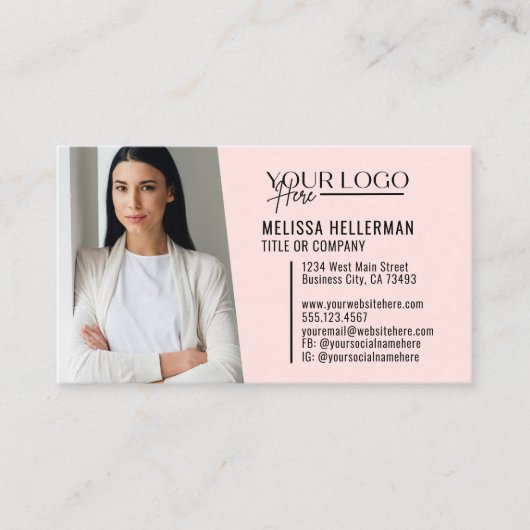 Modernes professionelles rosa QR-Code-Foto-Logo Visitenkarte (Vorderseite)