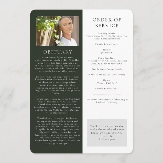 Modernes Programm zur Gedächtnisbeerdigung (Rückseite)