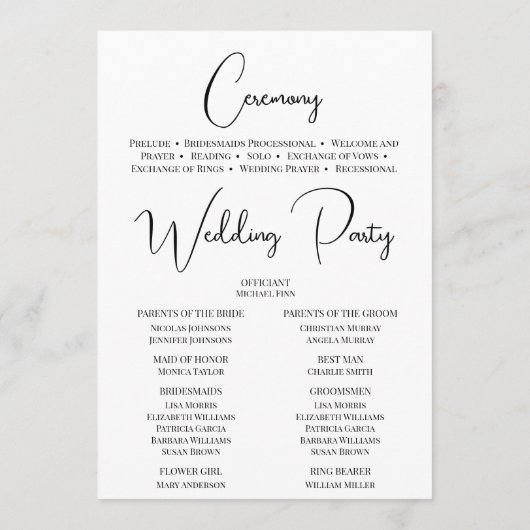 Modernes Programm zur Hochzeit der Schwarzen Kalli (Rückseite)