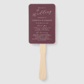 Modernes Programm zur Hochzeit von Burgund-Kalligr Fächer (Vorderseite)