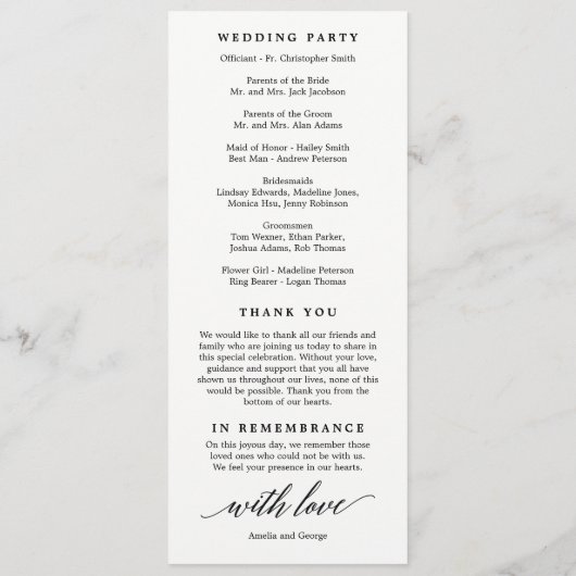 Modernes Programm zur Hochzeit von Skripten (Rückseite)