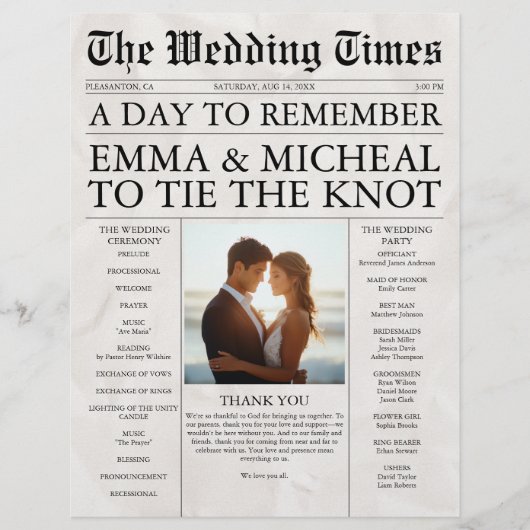 Modernes Programm zur Hochzeitzeitzeitzeitung Flyer (Vorne)