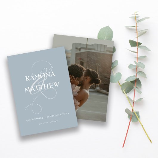 Modernes Pulver Blaues Ampersand-Foto Save The Date