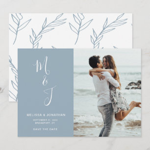 Modernes Pulver Blue Botanical Wedding rettet das Save The Date