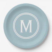 Modernes Pulver Blue Custom Round Gerahmt Monogram Pappteller (Vorderseite)