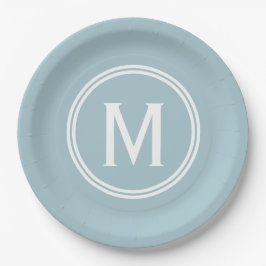 Modernes Pulver Blue Custom Round Gerahmt Monogram Pappteller