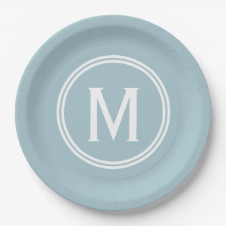 Modernes Pulver Blue Custom Round Gerahmt Monogram Pappteller